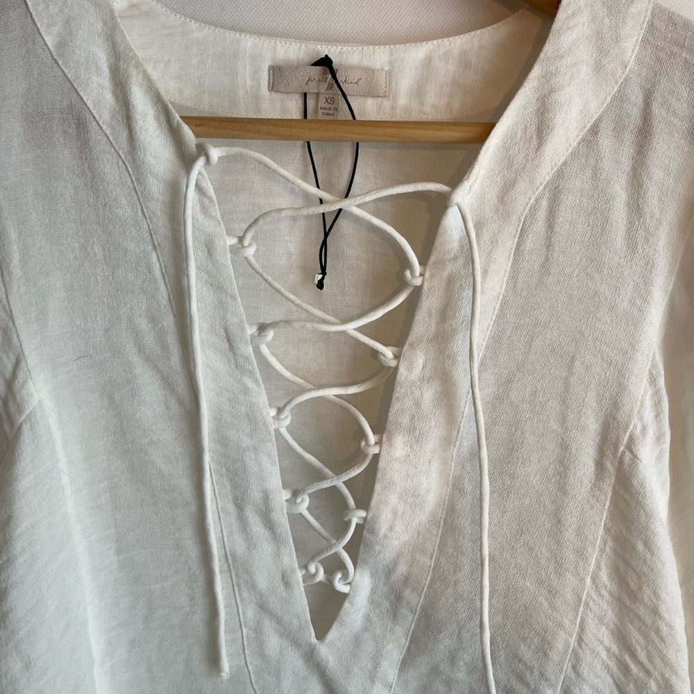 7 For All Mankind Womens Short Sleeve Lace Up  Flutter Top White XS Peasant - Picture 5 of 8